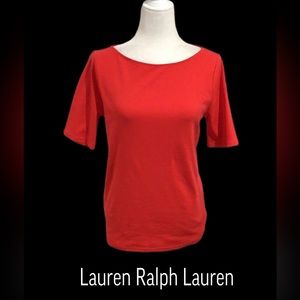 NWT Lauren‎ Ralph Lauren Boat-Neck Stretch T-Shirt, Deco Coral, Size Large